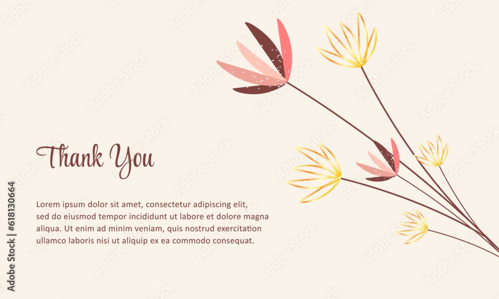 thank you card template with abstract colorful flower and gold flower ...
