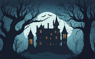 Canvas Print - complex vector background image inspired by the concept of haunted houses, using minimalistic elemen