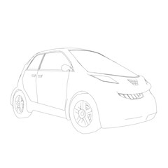 Wall Mural - Vector flat illustration of contour small car. City car blueprint. Blank compact car template for branding or advertising. Food delivery car.