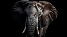 African Elephant On The Black Back. Generative AI
