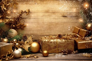wooden background with christmas decoration, space for writing, christmas holiday concept. generativ