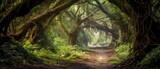 Fototapeta Natura - Enchanted forest, fantasy concept, digital illustration. Generative AI