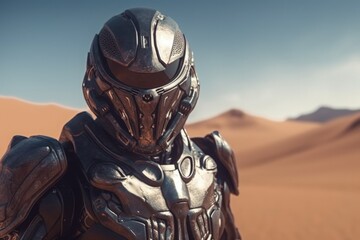 Space soldier with technological armor, fiction concept. Generative AI