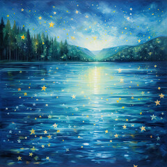 river with stars illustration, AI Generative