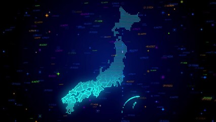 Wall Mural - futuristic motion view blue colorful shiny digital technology hud dots mosaic grid japan map light s