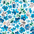 Watercolor floral in blue. Seamless pattern. 