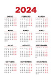 Fototapeta  - calendario 2024 en español, semana comienza el lunes. Sábados y domingos.