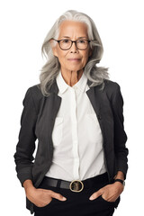 Wall Mural - Portrait of middle-aged businesswoman leader in glasses. Isolated on transparent white background. Generative AI