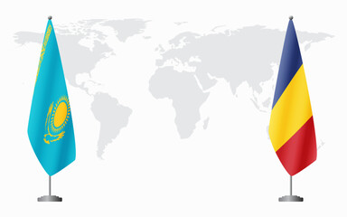 Kazakhstan and Romania flags for official meeting