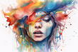 © VICHIZH - watercolor woman style portrait beauty art lip face colourful person illustration. Generative AI.