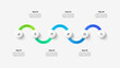 Horizontal timeline with 6 circles and a curved line. Infographic design template. Annual progress or development history visualization