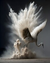 Creation Of A Dancing Crane From A Cloud Of Dust 