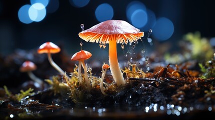 Wall Mural - mushroom in dark Background