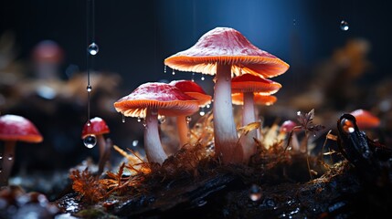 Wall Mural - mushroom in dark Background