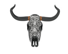 Cow Head Decoration Isolated On Transparent Background. 3d Rendering - Illustration
