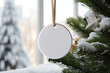 © reddish - Christmas blank round ornament. Mock up of Christmas round sign, ornament.