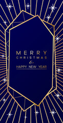 Wall Mural - Christmas Poster with pine branches on dark blue background. New year illustration. Winter holydays design.