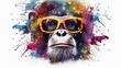 Colorful artistic monkey in eyeglasses with colorful.Generative AI