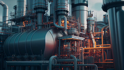 Close up industrial view oil refining equipment Ai generated image