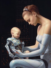 Sticker - futuristic motherhood, Generative AI