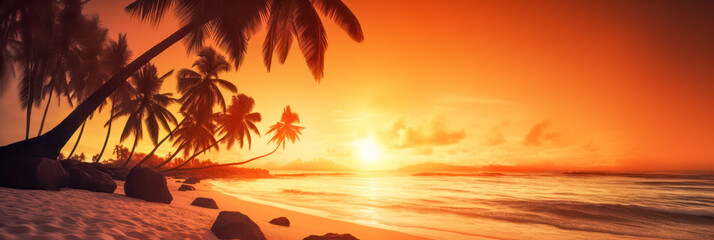 Wall Mural - tropical beach panorama at sunset