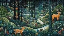 Depict A Whimsical Forest Filled With Enchanted Trees, Talking Animals, And Hidden Magical Beings