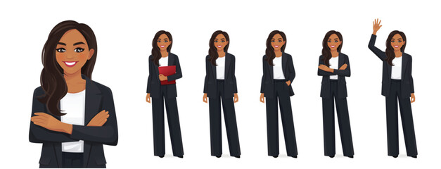 Indian beautiful business woman standing in different poses set vector illustration