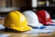© NikahGeh - Yellow white red blue safety helmet AI Generated