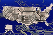 map of the United States in the form of a computer circuit board.
