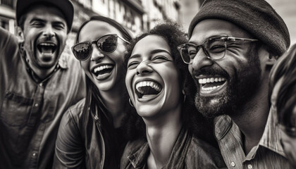 Poster - multi ethnic group enjoys carefree summer party together generated by ai