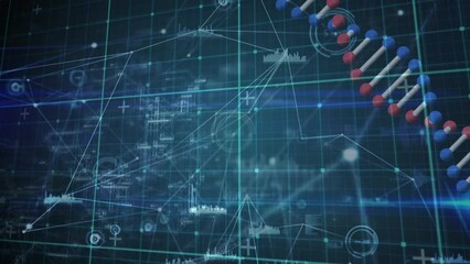 Sticker - Animation of data processing over dna strand spinning