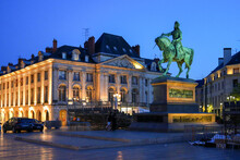 Equestrian Statue Of Joan Of Arc Holding A Sword Facing Down On The Place Du Martroi In The City Center Of Orléans In The Department Of Loiret, Centre-Val De Loire, France