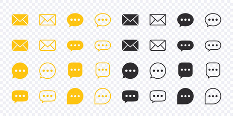 Wall Mural - Message icons set. Yellow and black message icons. Vector scalable graphics