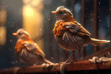 birds washing themselves in the rain