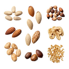 almonds and nuts isolated on transparent background cutout