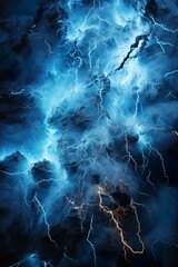 Dramatic blue sky with clouds with lightning storm. Ai generative Art.