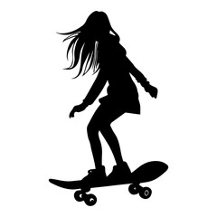 Vector illustration. Silhouette of a girl riding a skateboard.