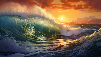 Wall Mural - sunset over the sea,panorama . ai generative