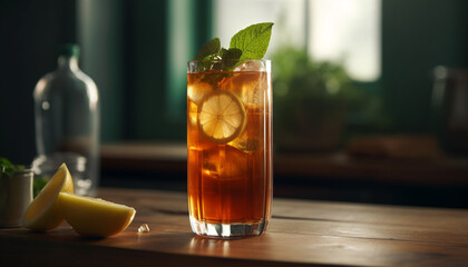 Canvas Print - Fresh citrus mojito on rustic wooden table generated by AI