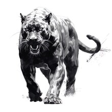 Panther. An Artistic, Schematic Black-and-white Portrait Of A Panther Generative AI