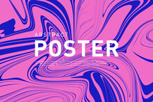 Pattern Liquid Retro 1970 Trippy In Blue, Pink Colors. Abstract Psychedelic Wavy Swir For Banner, Poster, Cover, Card. Memphis Seamless Lines. Vector Illustration