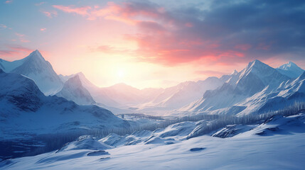 Panoramic view of beautiful snowy Masherbrum peak in the mountain range during sunset light