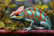 Stunning Colored Chameleon on Branch - Created with Generative AI Tools