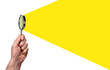 Leinwandbild Motiv Hand holding magnifying glass, searching, researching, looking for insight. Banner