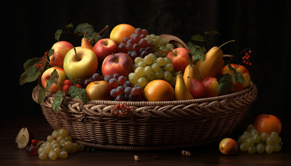 Sticker - Organic fruit basket, ripe and fresh for eating generated by AI