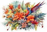 Fototapeta Motyle - Exotic Botanicals watercolor illustration. AI generated