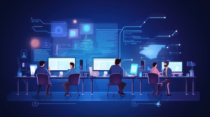 Scene depicting a team of developers working on mobile app development, coding for iOS or Android platforms