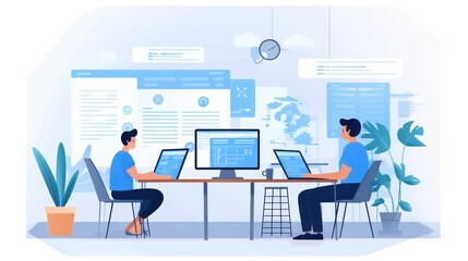 Wall Mural - scene depicting a team of developers working on mobile app development, coding for ios or android pl