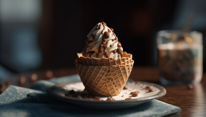 Poster - Indulgent summer snack: ice cream, fruit, coffee generated by AI