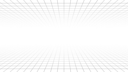 Futuristic grid in perspective projection. Geometric grid and mesh in futuristic style. Abstract wireframe landscape in perspective view. Vector